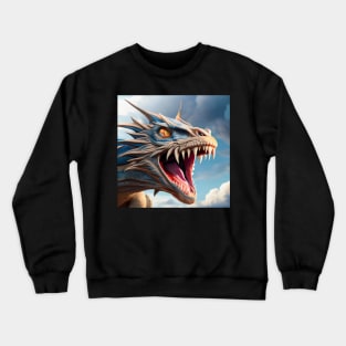 Fierce Blue and White Spikey Dragon Roaring Crewneck Sweatshirt